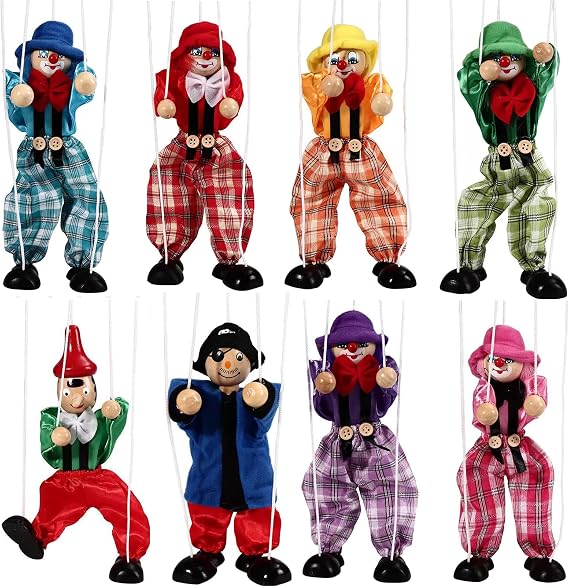 Marionette Puppets, 8 Pcs Funny Wooden Marionette Pull String Puppet, Creative Marionette Toys String Puppet Doll for Birthday Xmas Gifts