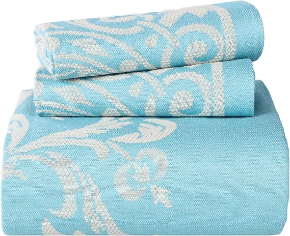 SUPERIOR Cotton Blend Bedspread, Jacquard Medallion Bedding, Twin, Aqua | All Season Quilt 3 Piece Set with 2 Matching Pillow Shams, Light Weight Blanket, Traditional Bedding Decor, Adalie Collection