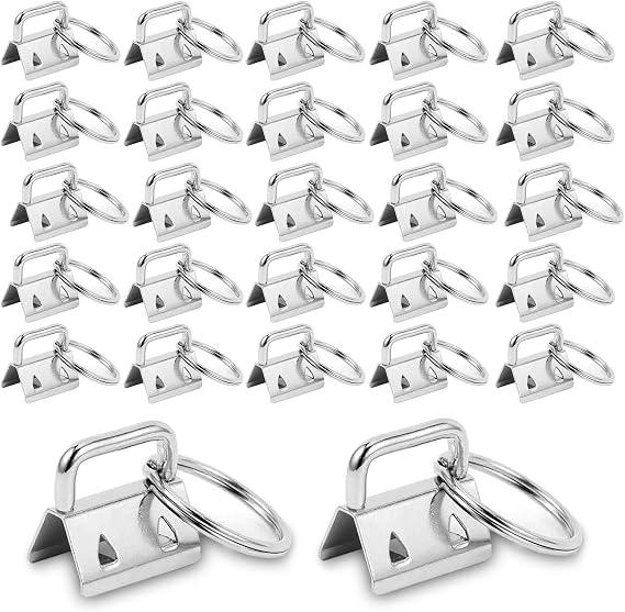 YOUNTHYE 100 Pack Key Fob Hardware 1 Inch, Silver Tone Keychain Wristlet Hardware with Key Rings, Bulk Key Chain Making Supplies for Webbing, Lanyards, Bag Charms and DIY Crafts