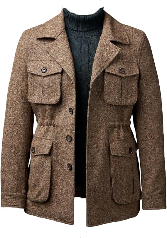 Men's Vintage Herringbone Tweed Blazer Notch Lapel Three Button Winter Wool Blend Western Casual Jacket Sport Coat