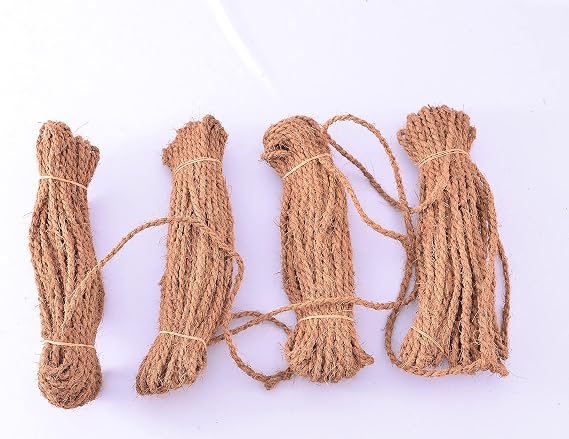 Coconut Fiber Twine,(Coir Fiber Twine) Length 200 Feet (50 feet @ 4), Diameter 5 mm, 4 Hanks per Pack Premium Quality Machine Spun Coir Twine