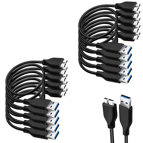 SaiTech IT 10 Pack USB 3.0 Cable A to Micro B Cable 45cm Black