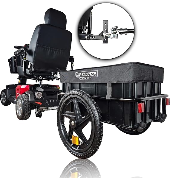 Cargo Trailer for Electric Mobility Scooter. Sturdy with Heavy Duty Large Tires and Cover. Pride, Baja, Go-Go Compatible.