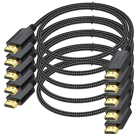 3FT HDMI Cable 5-Pack, 4K Shielded High Speed HDMI 2.0 Cable, Braided | CL3 Rated Male to Male Flexible with Ethernet, HDR 3D ARC for KVM, Docking Station,Computer,TV,Game