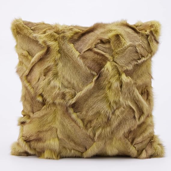 Bibury Real Fox Furs Pillow Cover,Perfect Addition,Soft Fluffy, Fur Cushion Cover,Real Furs,Sustainable Material (Yellow)