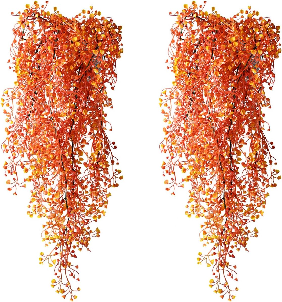 Elegant 4 Pcs Artificial Hanging Plants - Lifelike UV Resistant Faux Flowers Vine Fake Ferns for Indoor and Outdoor Spring Summer Wedding Party Patio Balcony Decor Orange