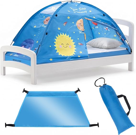 Outer Space Kids Bed Tent Twin Size, Pop Up Toddler Canopy and Play Fort