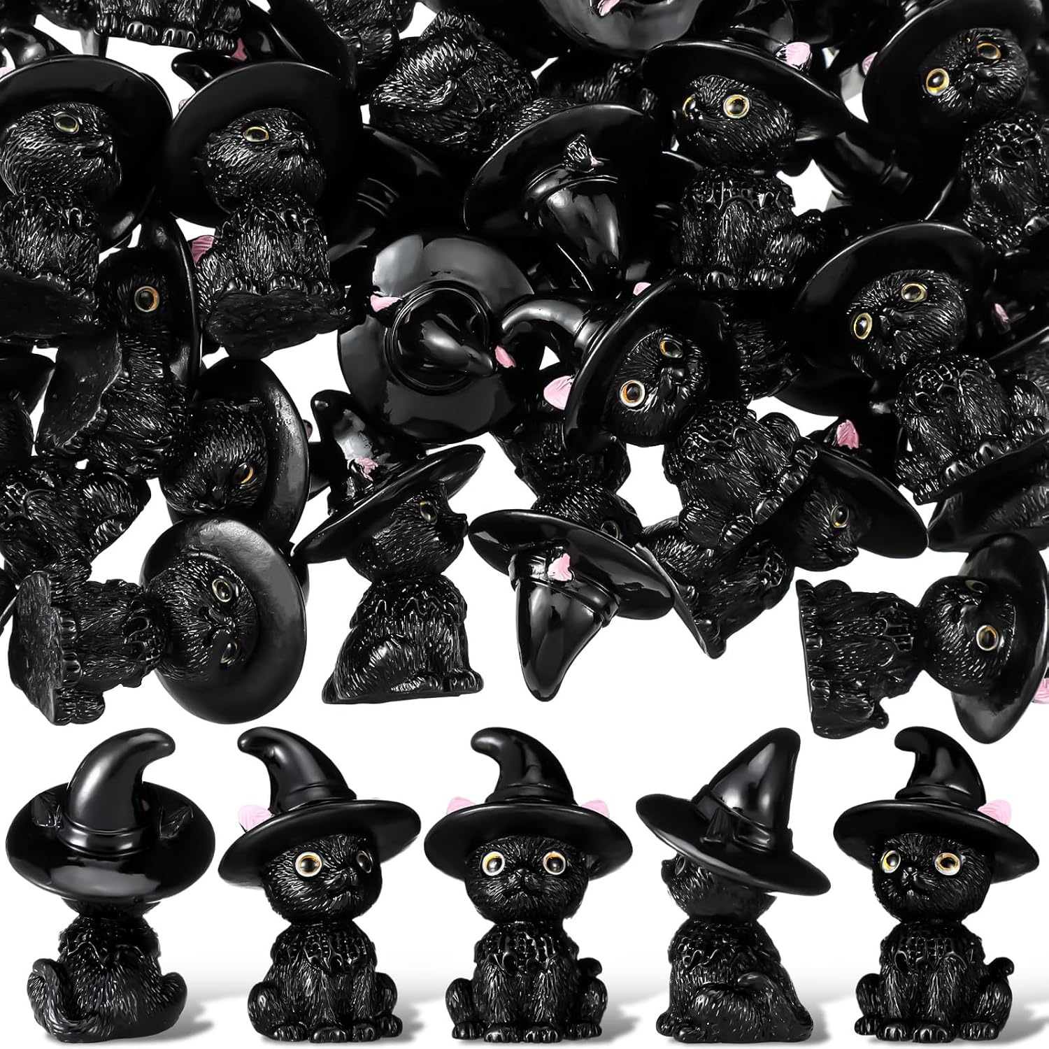 50 Pcs Black Cat Mini Resin Figurine Decor Halloween Resin Cat Elf Spooky Halloween Decoration for Home Table Garden Party Favors Bag Fillers Garden Dollhouse Gothic DecorCute Style