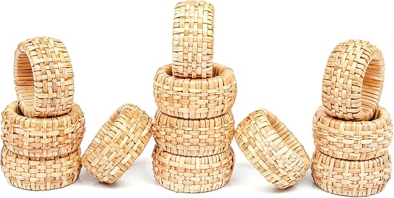 Rattan Napkin Rings Set of 12 - Fancy Elegant Beautiful Decorative Napkin Holder for Dining Table Decor, Easter, Farmhouse, Dinner, Wedding, Family Gathering, Thanksgiving & Everyday Use - Natural