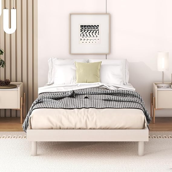 Twin Size Floating Platform Bed Frame,Modern Bed Frame with Sleek Design, Sturdy, Easy Assembly,No Box Spring Needed (White Washed, Twin)