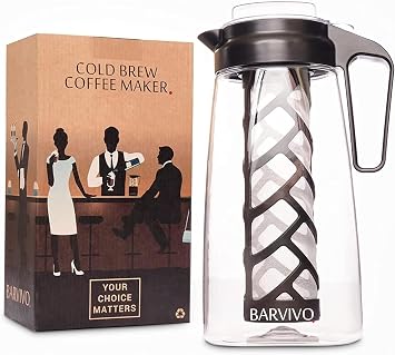 Barvivo Cold Brew Coffee Maker - 67.63OZ / 2L - BPA-Free Plastic Premium Iced Tea Maker & Iced Coffee Maker - Cold Brew Pitcher to Brew the Perfect Morning Coffee - Ideal as Iced Tea Pitcher