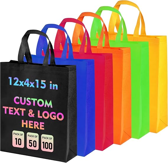 RACETOP Custom Tote Bags, 12 * 4 * 15in Reusable Non-woven Bags with Handle, Personalized Logo Text, Bulk Grocery Bag, Ideal for Shopping