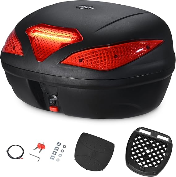 AHR 48L Motorcycle Top Case with Light Universal Tour Tail Box Scooter