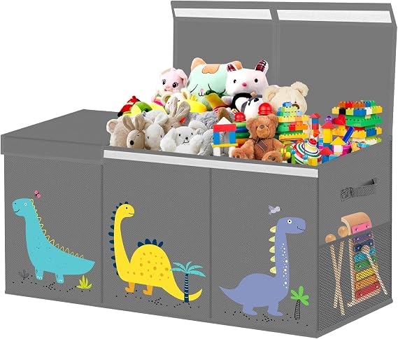 Extra Large Toy Box Storage for Boys Girls - Collapsible Toy Chest Organizer for Kids,Toy Bin Container with Lid and Handles for Clothes,Blanket,Nursery,Playroom,Bedroom,Stuffed Animals,Quilt (Grey)