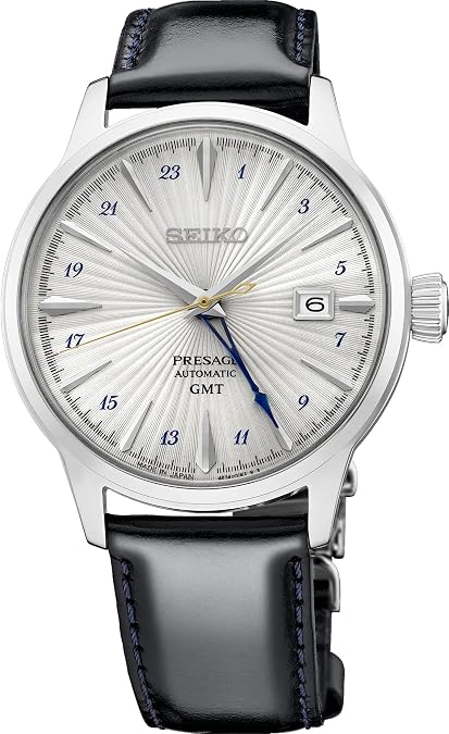 SEIKO Presage SSK049 Men's Cocktail Time GMT Leather Band Silver Dial Automatic Watch