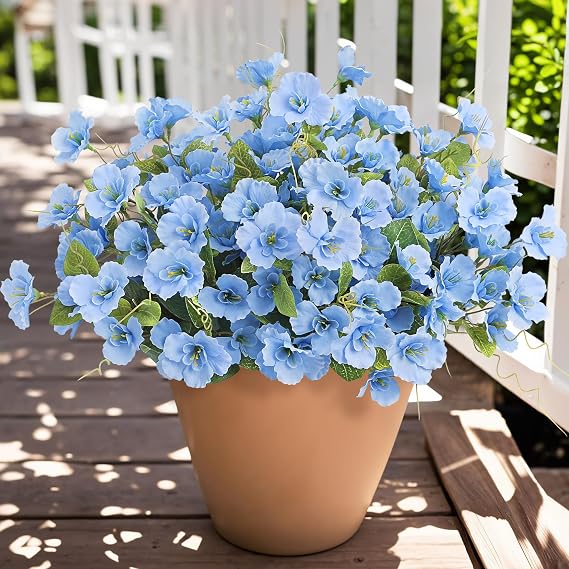 Ouddy Decor 8 Pcs Artificial Hibiscus Flowers Outdoor Decor, Blue