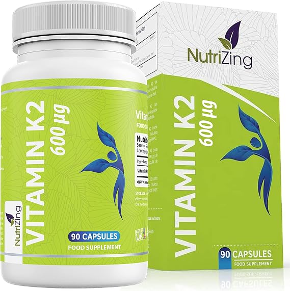 NutriZing K2 Vitamin Supplement MK7-600mcg - 90 Capsules Supports Bone & Arterial Health - High Strength Vegan Capsules - Vitamin K2 MK7 for Men & Women - 3 Month Supply