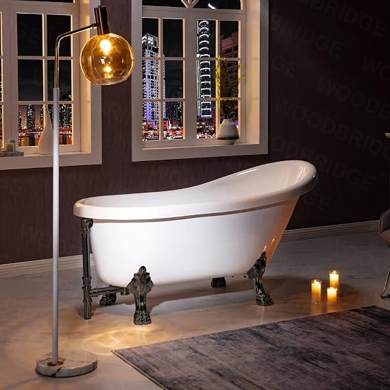 WOODBRIDGE 59" Heavy Duty Acrylic Slipper Clawfoot Bath Tub with Oil-Rubbed Bronze Feet + Oil-Rubbed Bronze Drain &Overflow