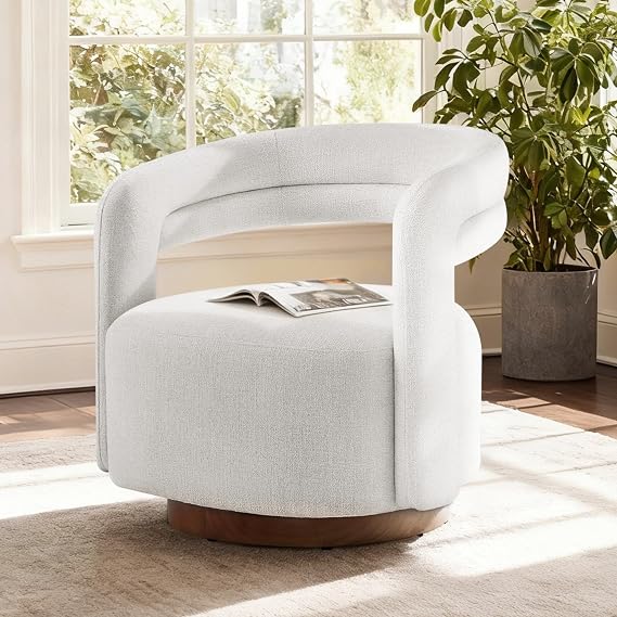 KISLOT, Swivel Accent Chair, Modern Arm Chair with Wooden Base, Cream