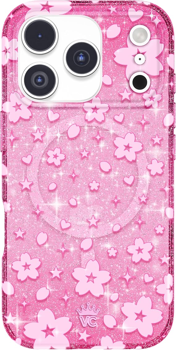 VELVET CAVIAR for iPhone 17 Pro Case | Floral Cherry Blossom Glitter
