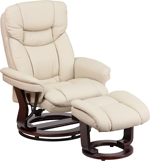Flash Furniture LeatherSoft Swivel Recliner with Ottoman, Beige/Mahogany