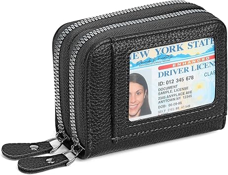 RNIEGA Credit Card Holder Wallet RFID Blocking Leather Small Wallet for Women Double Zipper Wallet with ID Window