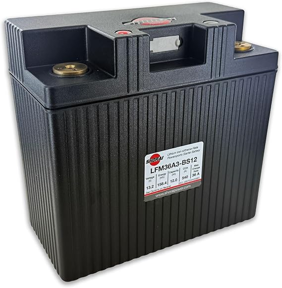 Shorai LFM Lithium-iron LiFePo4 Starter Battery wBMS, LFM36A3-BS12, 12.0Ah 13.2V,158.4 WHr,#34;A Type, Case 3