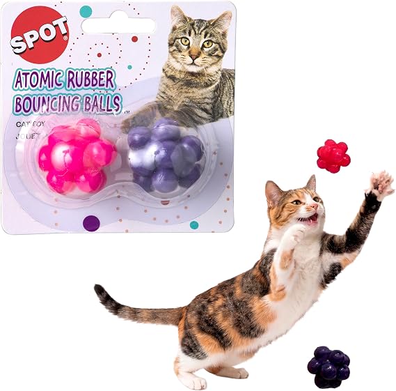 SPOT Atomic Rubber Bouncing Balls - Play Toy for Cats and Kittens, Bumpy Shape Makes Playing More Fun, Great to Keep Cats Entertained and Exercised - 1.5 inch, 2-Pack
