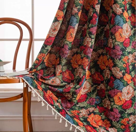 1 Panel Rustic Floral Curtain Colorful Garden Jacquard Blossom Curtain With Tassels Decor For Bedroom/Living Room,Room Darkening(Size:150x240cm(59x94inch),Color:Colorful Boho)