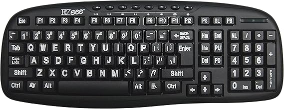 Datacal New Improved EZsee by DC Large Print Keyboard, Black KeyBoard Background and Frame with White Letters or Characters (353)
