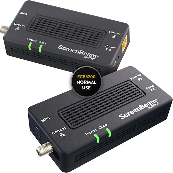 ScreenBeam ECB6200K02 Network Adapter Starter Kit Bonded MoCA 2.0 - Fast | Ethernet Over Coax Network Adapter for High Speed Internet - Starter Kit for Streaming, Work from Home - Normal Use