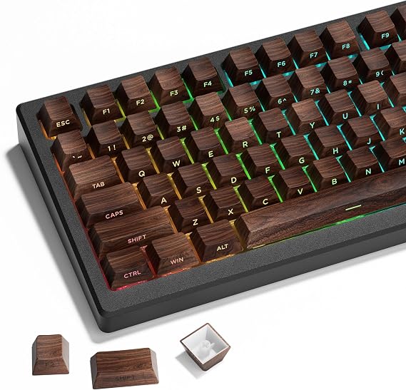 HITIME Side Printed PBT Keycaps, 132 Key Brown Key Covers DoubleShot Marbling Key Covers Cherry Profile Keyboard for Mechanical Keyboards Keyboard-Walnut