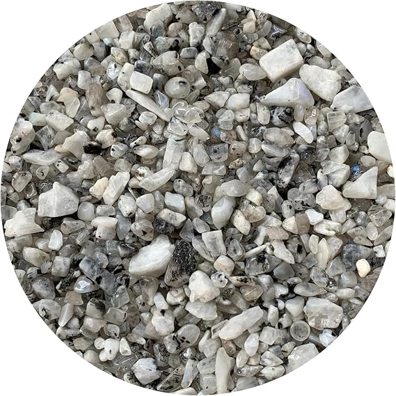 WHOLESALE Natural Semi Tumbled Rainbow Moonstone Gemstone Chips, Crushed Mini Crystals, Undrilled Crystal Chips (Rainbow Moonstone, 0.5 Pound)