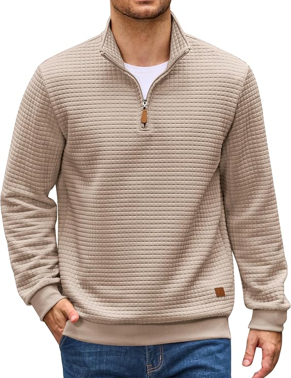 COOFANDY Men's Quarter Zip Pullover Sweatshirts 1/4 Zip Long Sleeve Sweater