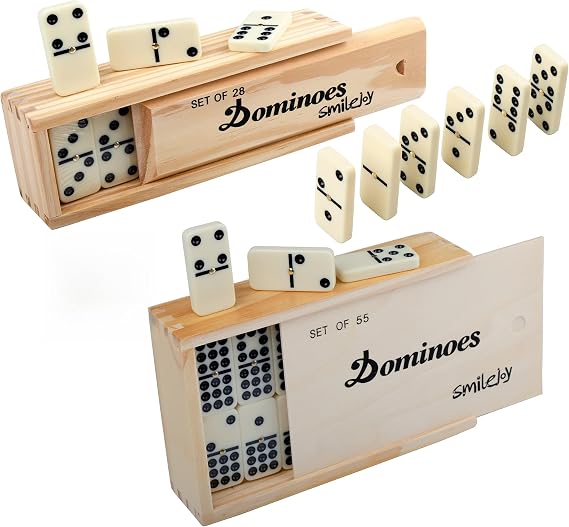 Smilejoy Dominoes Set for Adults, Domino Set for Classic Board Games,Double 6 and Double 9 Combo Domino Game Set with Natural Wood Case (2-6 Players)