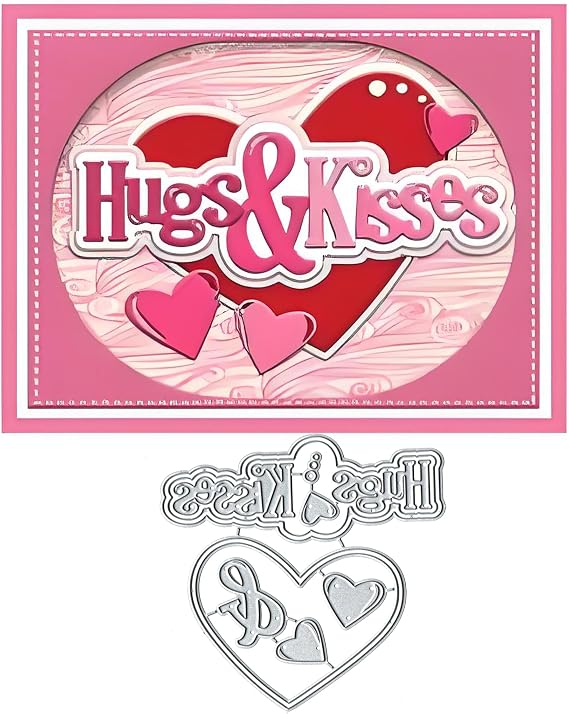 Heart Hugs & Kisses Metal Cutting Die Cuts, Valentine's Frame Embossing Stencils DIY Crafts Cards Cutting Dies Cuts for DIY Embossing Card Making Photo Decorative Paper Dies Scrapbooking