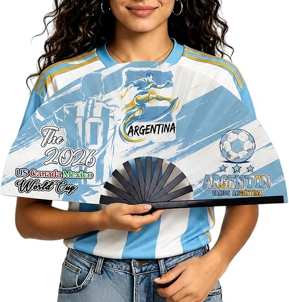 2026 World Soccer Cup Folding Fans Soccer Game Day Essentials for Stadium Chants, Party Favors, Gifts & Accessories, Argentina Jersey Outfit for Women Men One Size