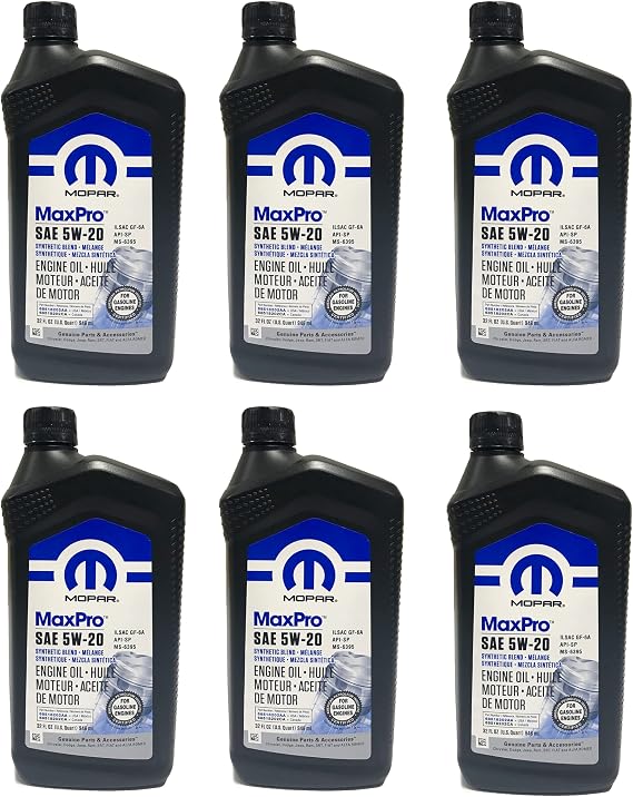 Mopar MaxPro 5W20 SAE Motor Oil for Jeep Dodge Chrysler Ram Case of 6 Quarts