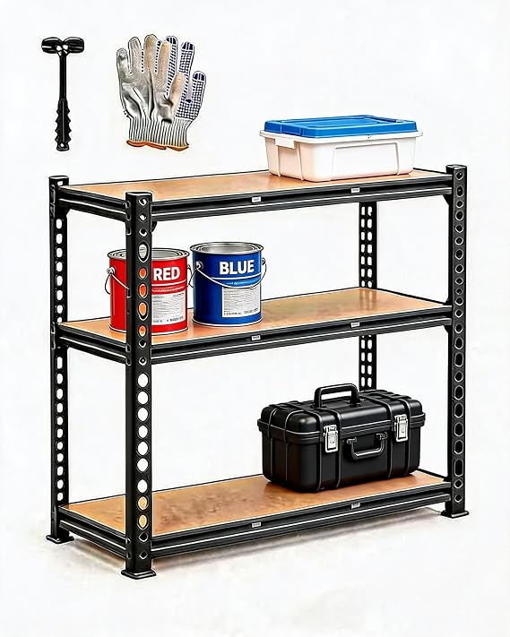 Garvee 3Tier Adjustable Garage Shelving Units, 1320 Lbs Heavy Duty Metal Utility Rack Shelf, 48" W x 24" D x 72" H Inches Storage Shelves, Freestanding Shelving Units for Shed, Basement | Heavy Duty 36" W x 24" D x 36" H Inches Utility Storage Shelves, Freestanding Shelving Units for Shed, Basement