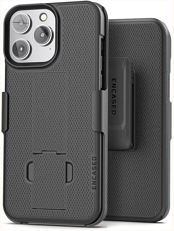 Encased DuraClip Designed for iPhone 13 PRO Belt Clip Case (2021) Slim Phone Cover with Holster (Black)