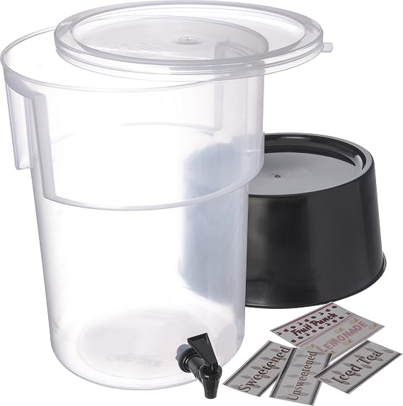 Carlisle FoodService Products Round Beverage Dispenser, Durable Drink Dispenser with Spigot and Sturdy Base for Catering, Events, and Parties, Plastic, 5 Gallons, Black