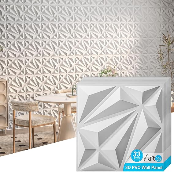 Art3d Diamond Textured 3D Wall Panels, 11.8 x 11.8 in, 33-Pack, White