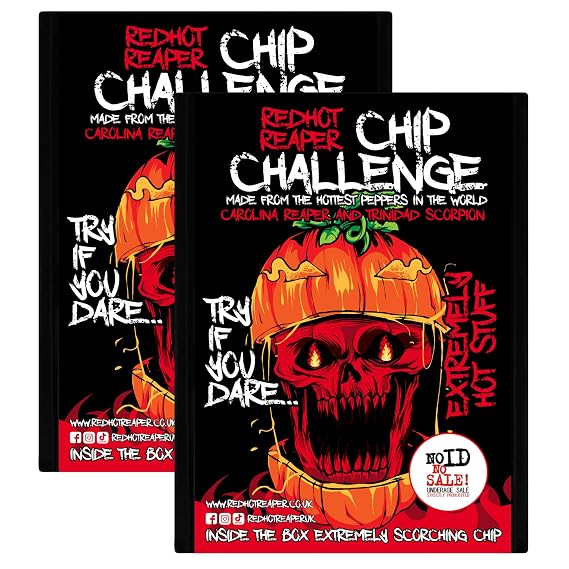 Red Hot Reaper (2pack) Challenge Hottest Chip Halloween Carolina Reaper Spicy Challenge - Stupidly Spicy Hot Chip