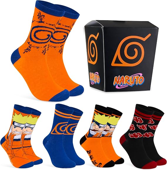 NARUTO Mens Socks Pack of 5 Crew Socks for Men Teenagers Soft Breathable Work Sports Casual - Size 7-12 Gifts for Him