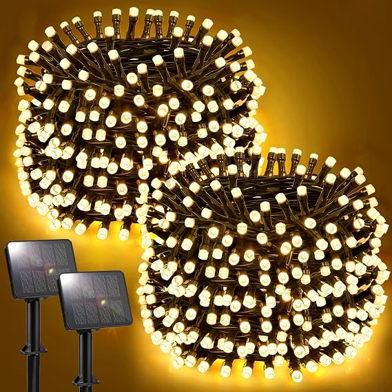 Solar Lights Outdoor Garden Total 240LED 80FT Garden Lights Solar Powered Waterproof 8 Modes for Patio/Yard/Tree/Gazebo/Terrace/Party/Wedding, 40Ft*2 120LED*2 for Christmas - Warm White [Energy Class F]
