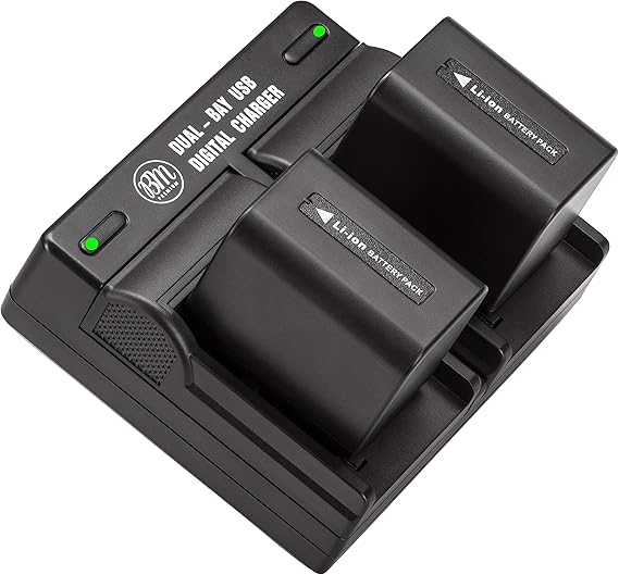 BM 2 NP-FV70 Batteries & Dual Charger for Sony FDR-AX700, PXW-Z90V, HXR-NX80, HDR-CX455 HDR-CX675, CX330, CX900, PJ340, PJ540, PJ670B, PJ810, FDR-AX33, FDR-AX53, FDR-AX100, NEX-VG10, VG20, VG30 VG900