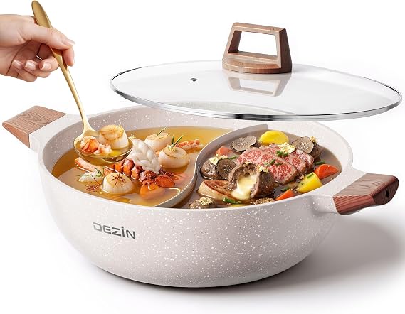 Dezin 5-QT Hot Pot with Divider, Double-flavor Shabu Shabu Pot, Divided Pot