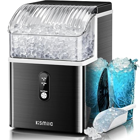 Kismile Nugget Ice Maker Countertop, 35 lbs/Day, Stainless Steel | Portable Sonic Ice Maker & Pebble Ice Machine, First Ice in 7 Mins, 43 dB Quiet, One-Touch Self-Cleaning for Home & Office