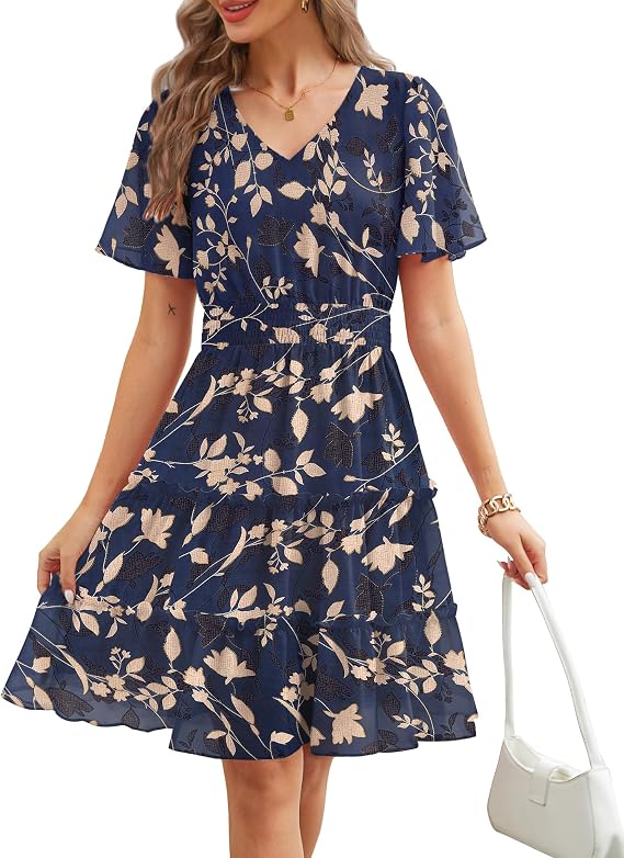 Zattcas Flutter Sleeve Floral Summer Dresses for Women