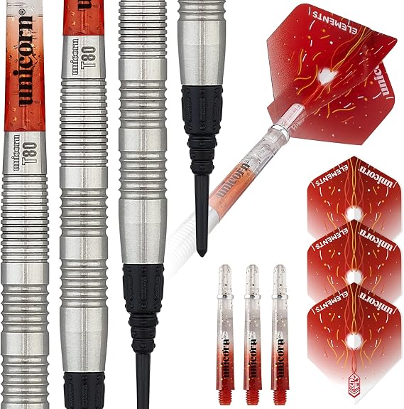 Unicorn Darts Set - Core XL Striker Series - 80% Natural Tungsten Barrels - Soft Tip